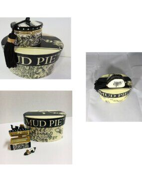 Mud Pie Black/White Toile Purse, Shoe & Hatbox Treasure Boxes, Set of 3